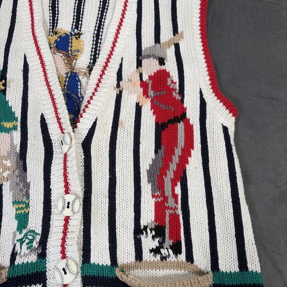 Vintage Design Options Baseball Themed Sweater Vest Medium Grannycore Charity - Picture 4 of 16